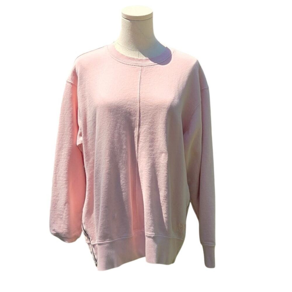DKNY Sport Pink Crewneck Sweatshirt Back Pleated Side Zippers Womens Size L